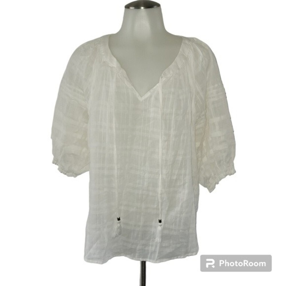 Knox Rose Women's Size Puff Elbow Sleeve V-Neck Blouse White